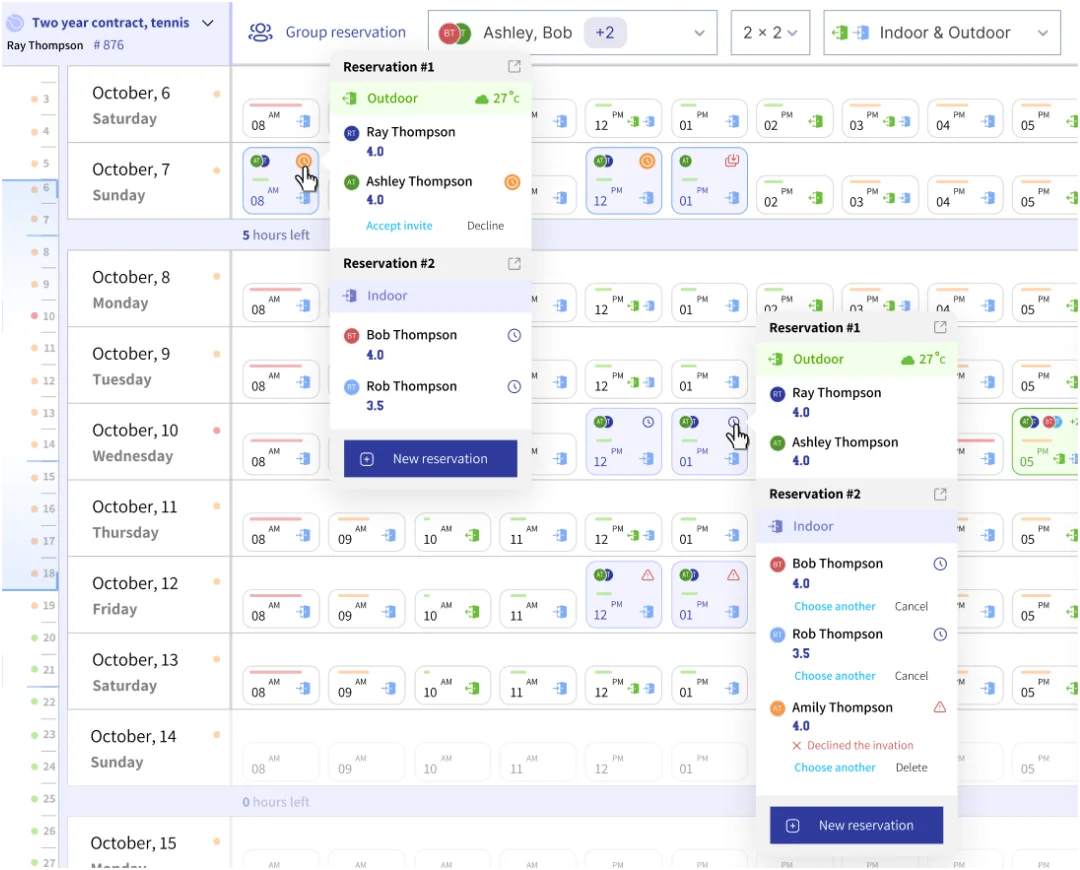 Booking and facility-management screens from the Vancouver project.