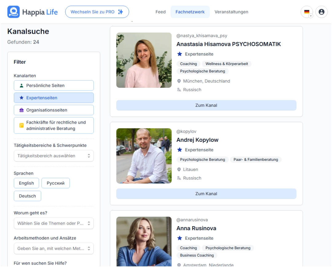 Interface screens from the Happia.Life mental-health platform.